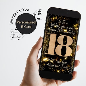 E- Geburtstagskarte mit Audio 16.18.21.Digital Video Animierte Grußkarte in Schwarz und Gold. Per E-Mail senden Text Swarovski. Für Sie bearbeitet.