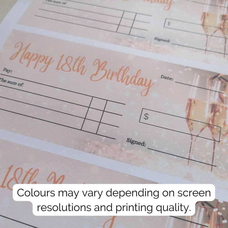 18. Geburtstag Scheck. Geschenk Blankoscheck Vorlage Euro, Pfund