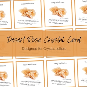 Wydrukowane karty wkładek Desert Rose Crystal dla sprzedawców kryształów i producentów biżuterii. Plik PDF Wkładki do pakowania, znaczenie właściwości kamieni szlachetnych