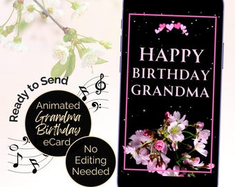 Animated Grandma Birthday E-Card. Happy Birthday Song, Digital Download.