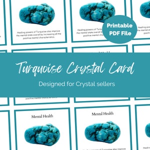 Printable Turquoise Crystal insert cards for Crystal Sellers & Jewellery makers A4 UK PDF file Packing Inserts, Gemstone Properties meanings