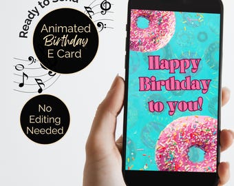 Pink Doughnut Birthday E-Card: Animated Video Greeting (Digital Download