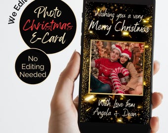 Personalised Photo Christmas Ecard,  Animated Black and Gold with music.