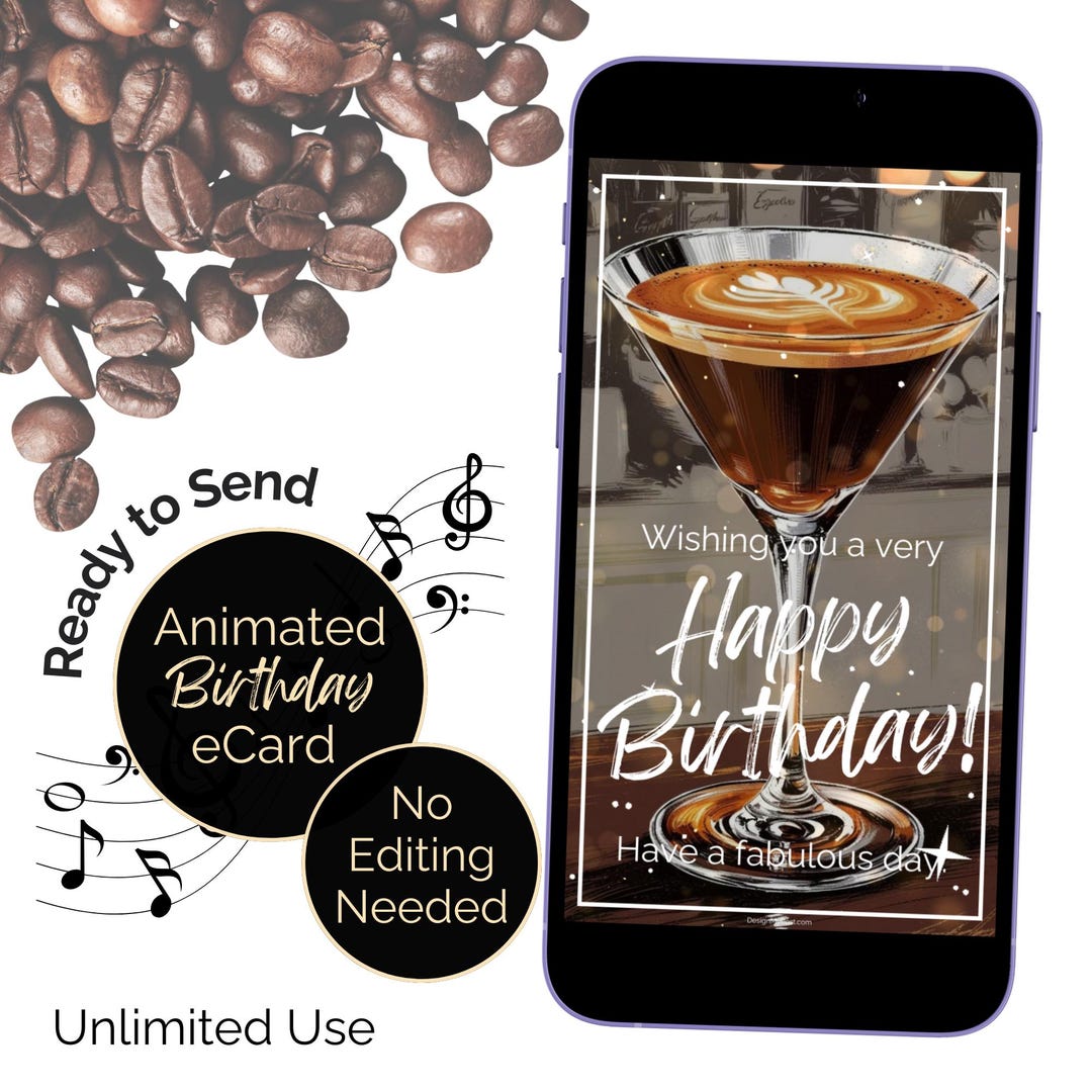 Espresso Martini Birthday E-card. Animated Digital Greeting Card for ...