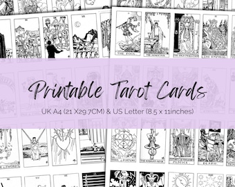 Printable Tarot cards, Black and White Classic Tarot Card Deck  Full Deck 78. Print at home, Tarot journal, Tarot Planner. UK A4 & US Letter