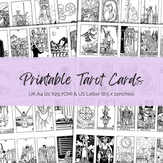 Printable Tarot cards, Black and White Classic Tarot Card Deck  Full Deck 78. Print at home, Tarot journal, Tarot Planner. UK A4 & US Letter