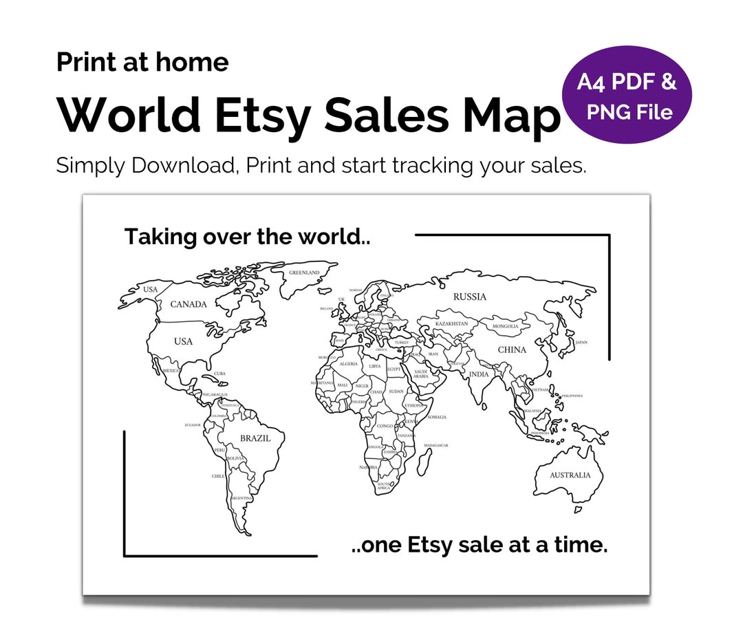 Printable World Sales Map. Etsy Tracker. A4 Print at Home. - Etsy