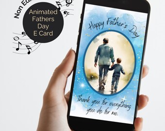 Father's Day eCard. Animated video card with soft piano audio. Digital greeting card. Watercolour Dad Son. Non Editable