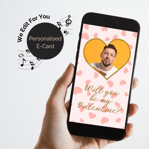 Carte électronique numérique personnalisée pour la Saint-Valentin avec photo. Grattez pour révéler la carte animée avec du son. Envoyez par email un SMS WhatsApp. Edité pour vous