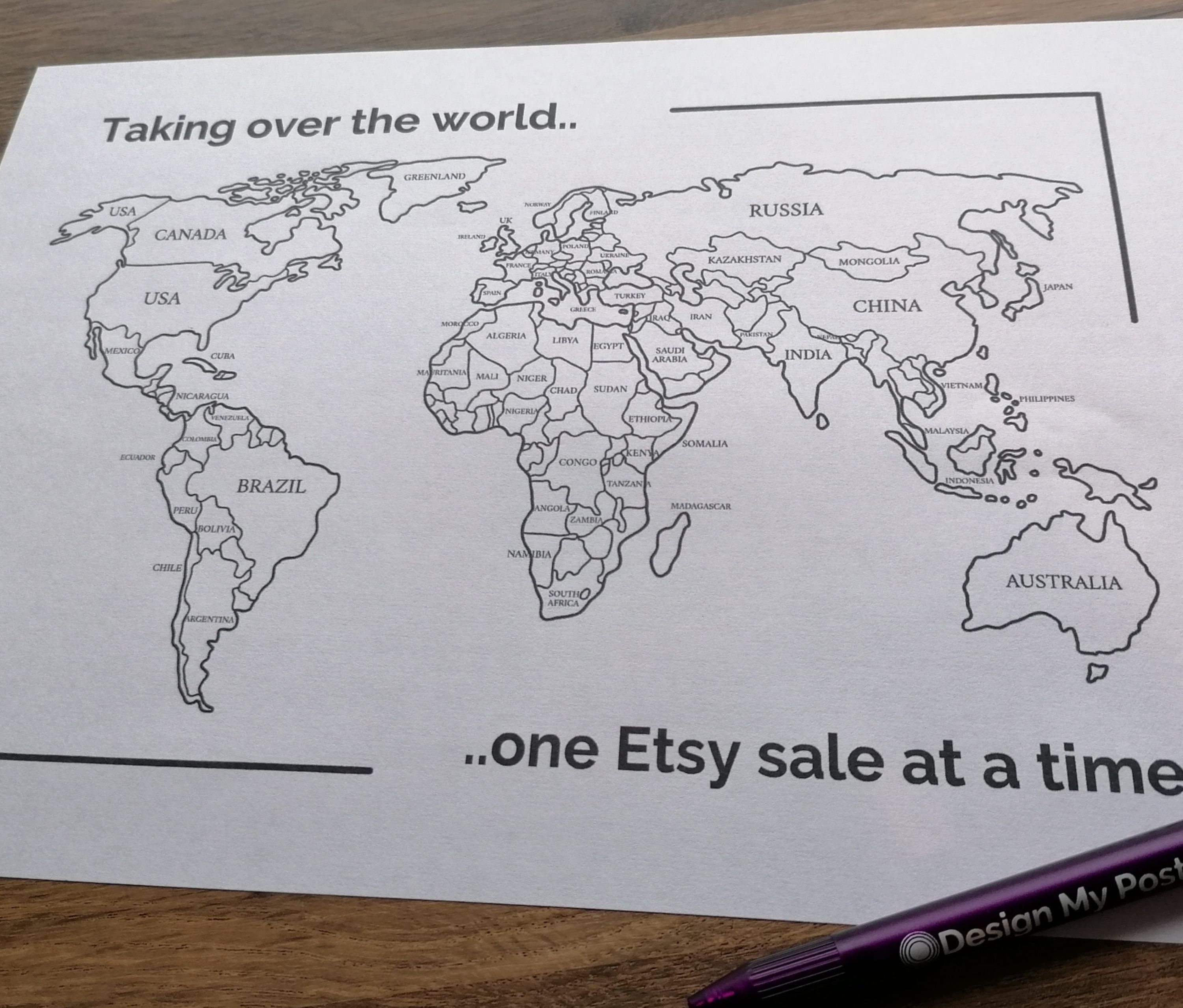 Printable World Sales Map. Etsy Tracker. A4 Print at Home. - Etsy