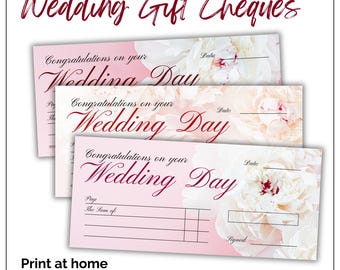 Ausdruckbarer Hochzeitsscheck mit weißer Pfingstrose (PDF & PNG)