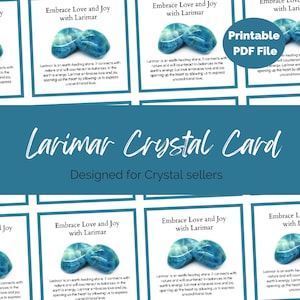 Fiches d'informations imprimables sur le cristal de Larimar pour les vendeurs de cristal et les bijoutiers Fichier PDF A4 Royaume-Uni Inserts d'emballage, signification des propriétés des pierres précieuses