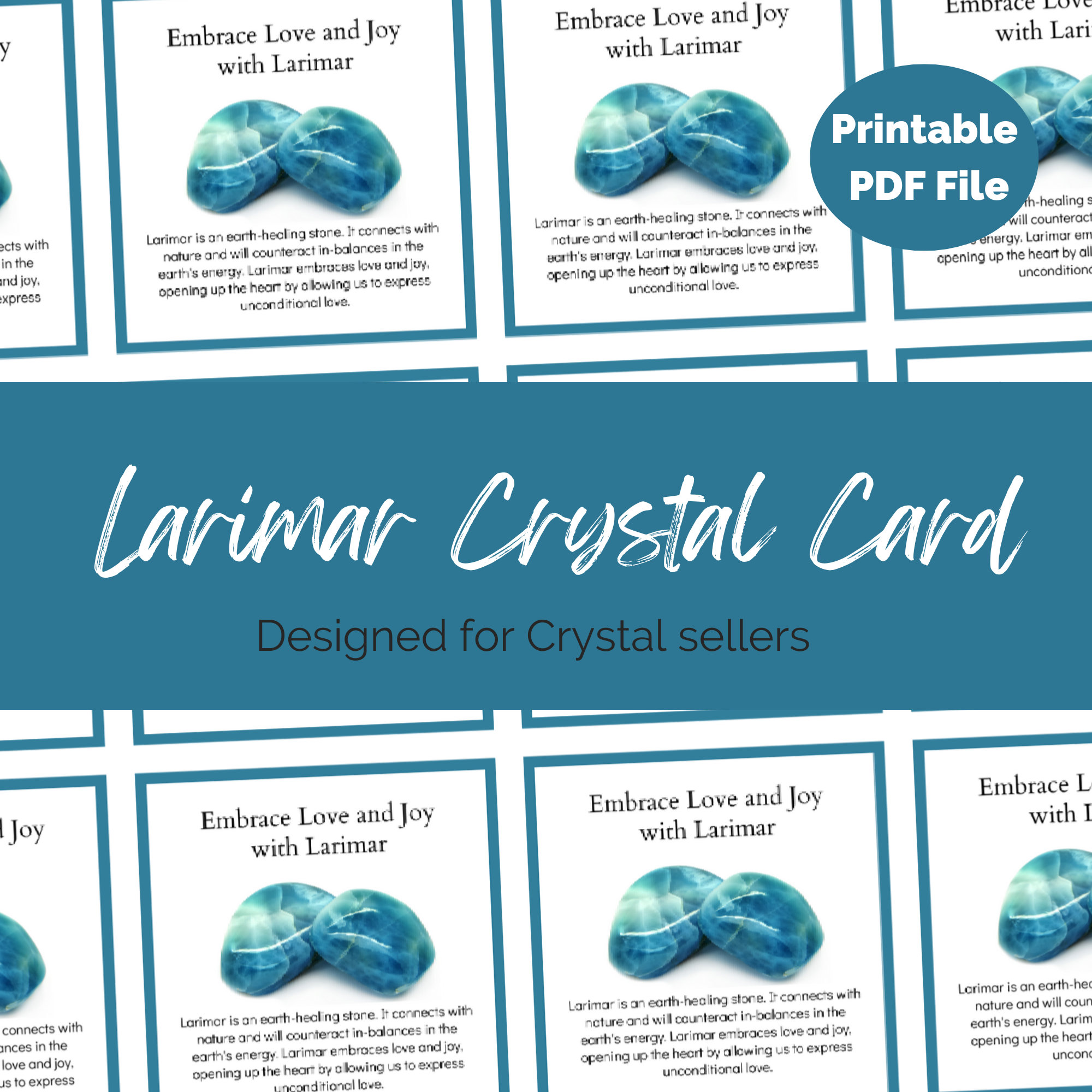 Larimar Crystal Info Cards: Printable Gemstone Properties (A4 PDF