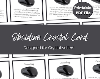Printable Obsidian Crystal Meaning Cards: Jewelry Business Inserts (PDF)