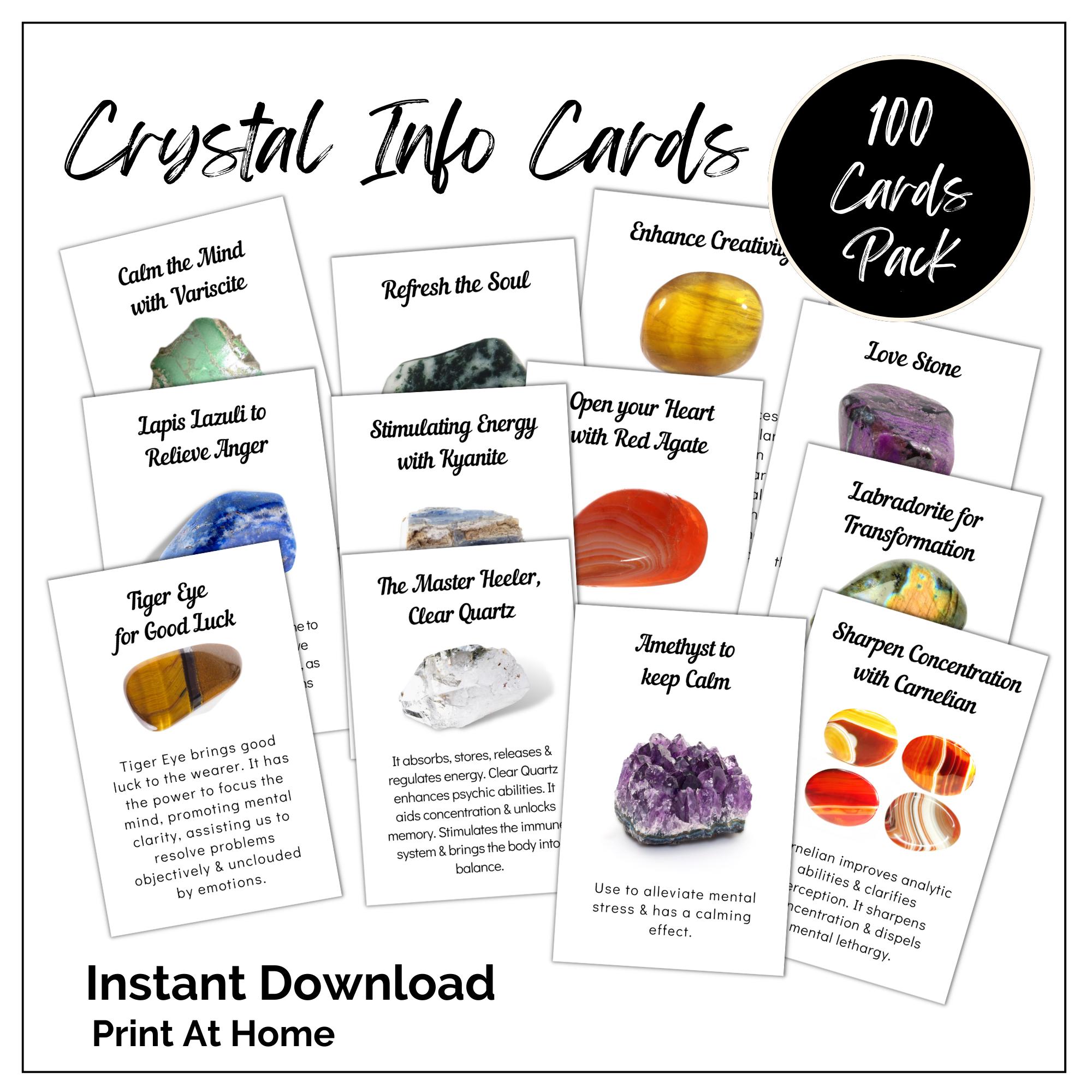 Printable Crystal Information Cards. 100 Gemstone Inserts for