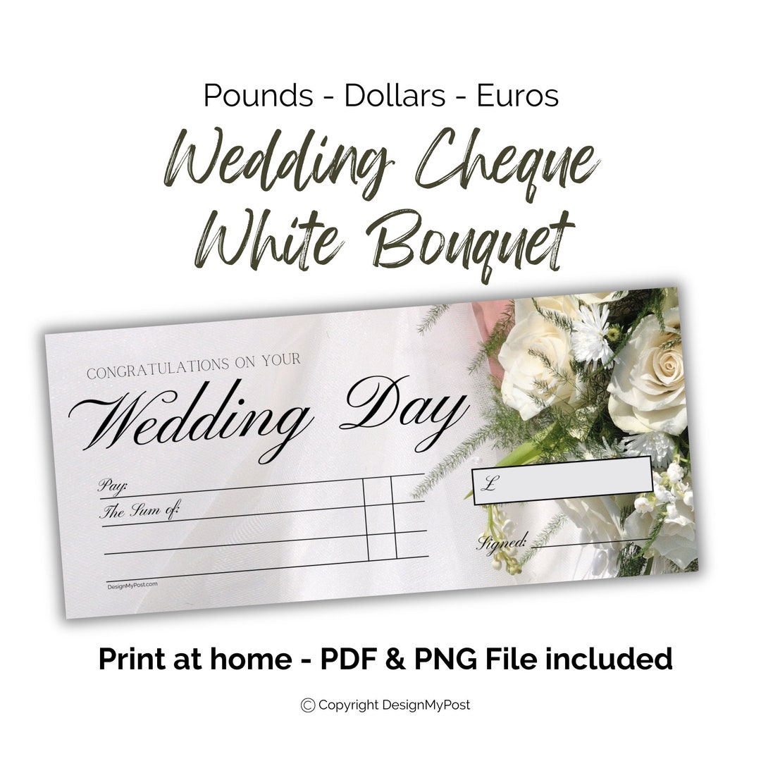 Blank Cheque for Wedding Gift. Printable Wedding Money Gifting Fake ...