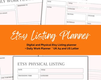 Planificador de anuncios de Etsy: Anuncios físicos y digitales, trabajo diario (PDF/PNG)