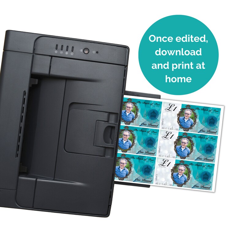 Personal Fun Banknotes One Pound Note, Face on Money, Printable Fun Bank Notes. Add Your Own ...
