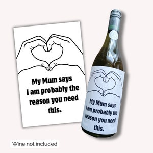 Etiqueta de garrafa de vinho para impressão, perfeita para presentear. Presente de professor para o fim do ano. Presente de babá Design minimalista com pouca tinta Download digital