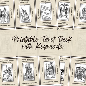 Druckbare Tarot mit Stichwörtern, A4 Spickzettel, Full Deck, Schwarz & Weiss Tarot Karte Bedeutungen, Anfänger, Weissagungs Werkzeuge, Tarot Journaling.