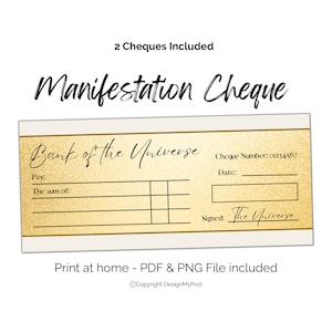 Manifestation Cheques Law of attraction blank printable check gold design Manifest abundance into your life Instant download