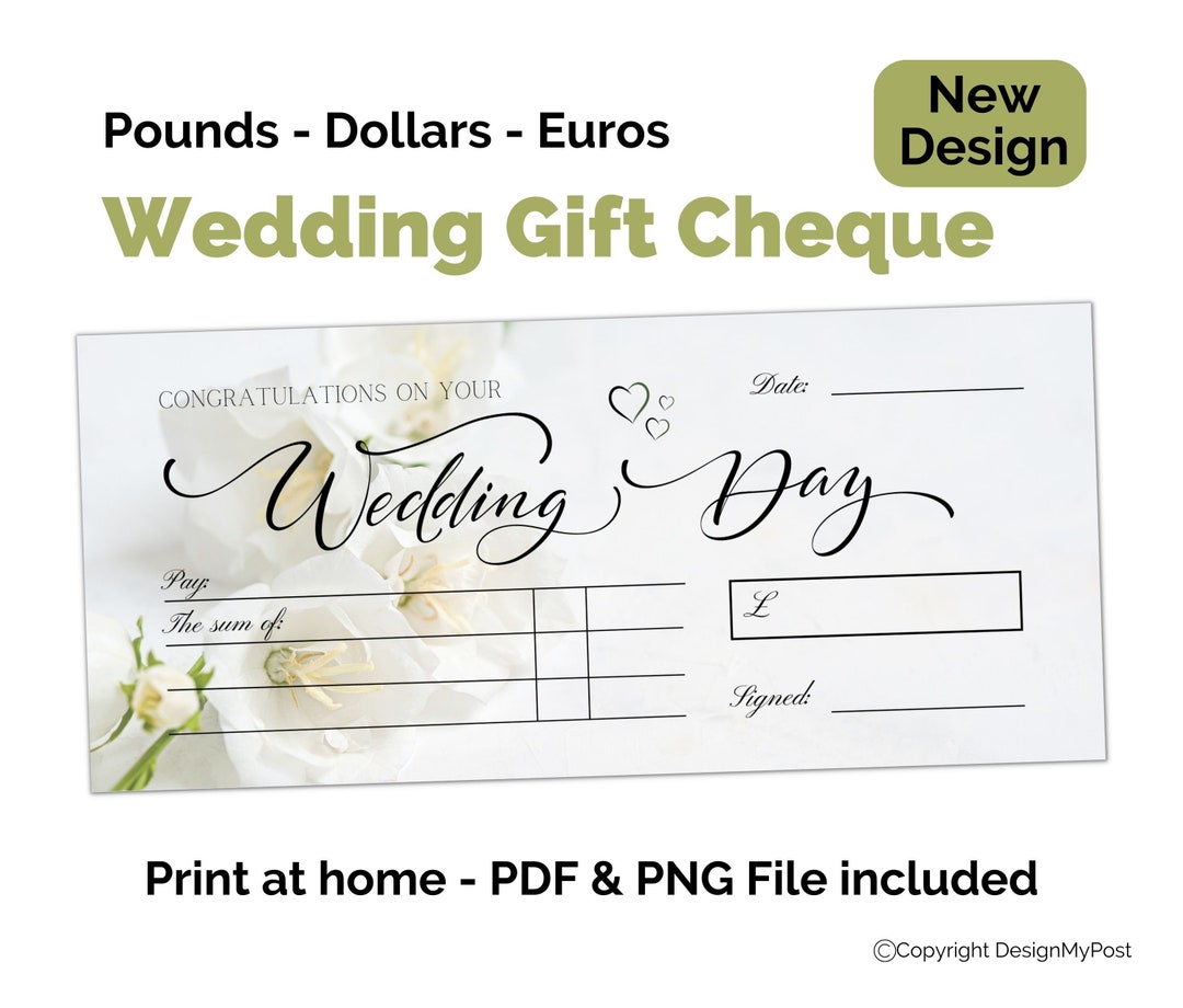 Blank Cheque Gift for Newly Weds Printable Wedding Money - Etsy