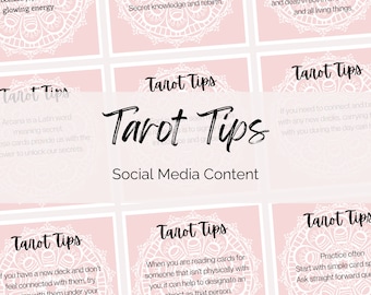 Pink Tarot Instagram Template. Social Media content for Tarot Readers. Promotion for your spiritual business. 17 Tarot Tip images.