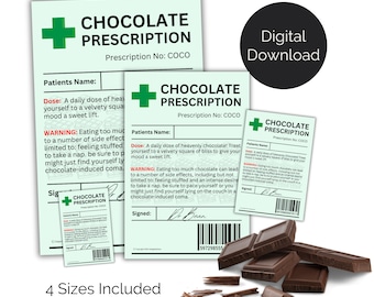 Etiqueta de receta de chocolate. Regalo novedoso imprimible para amantes del chocolate, niños y adultos. Regalo para adictos al chocolate, PNG PDF Imprima en casa.