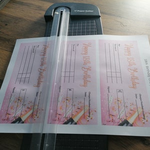 18th Birthday Cheque in Pink. Gift Blank Cheque Template Euros, Pounds ...