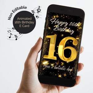 E-Card zum 16.Geburtstag animierte mit Sound, viel glückwünsch und Melodie. Digitale Video eCard für den Sechzehnten, nicht bearbeitbar.