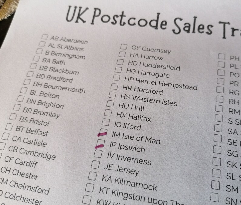UK Postcode Sales Tracker Printable Checklist (PDF & PNG) - Etsy