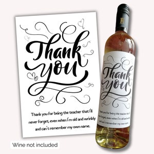 Obrigado Professor, Rótulo de garrafa de vinho para impressão, perfeito para presente de fim de período. Design minimalista com pouca tinta Download digital Não editável.