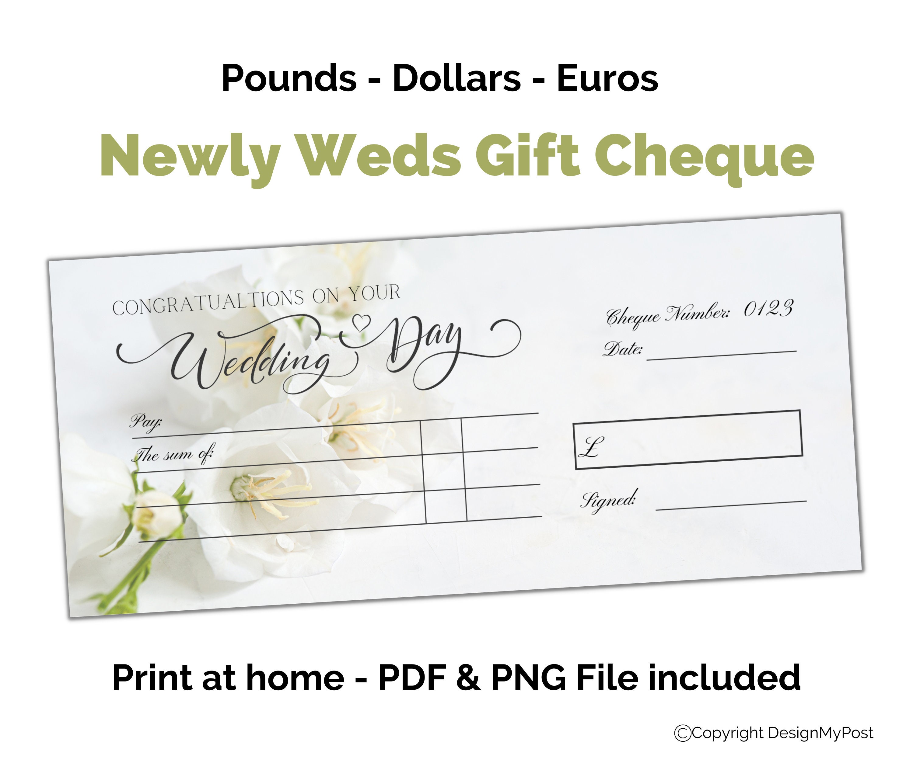 Wedding Cheque Gift for Newly Weds Printable Wedding Money Etsy UK