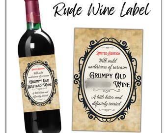 Rude Wine Label: Grumpy Old B***tard Gift (PNG & PDF)