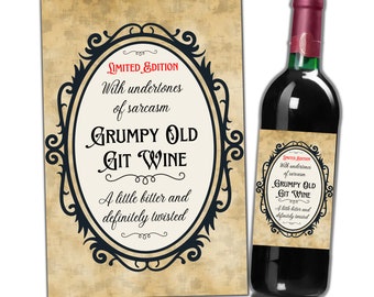 Funny 'Grumpy Old Git' Wine Bottle Label: Vintage Novelty Gift (PNG & PDF)