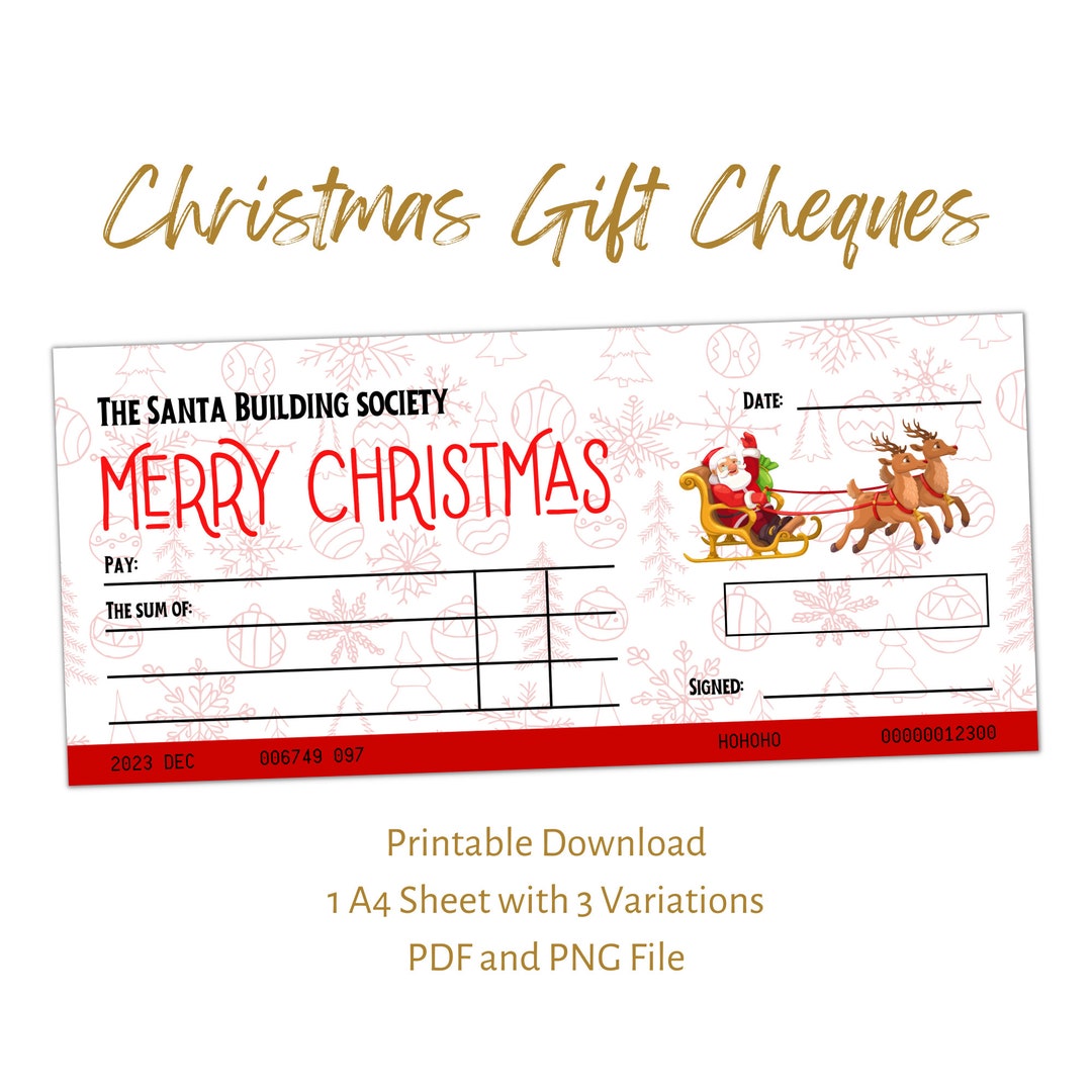 Christmas Blank Cheque Bankers Draft. Downloadable Printable - Etsy UK