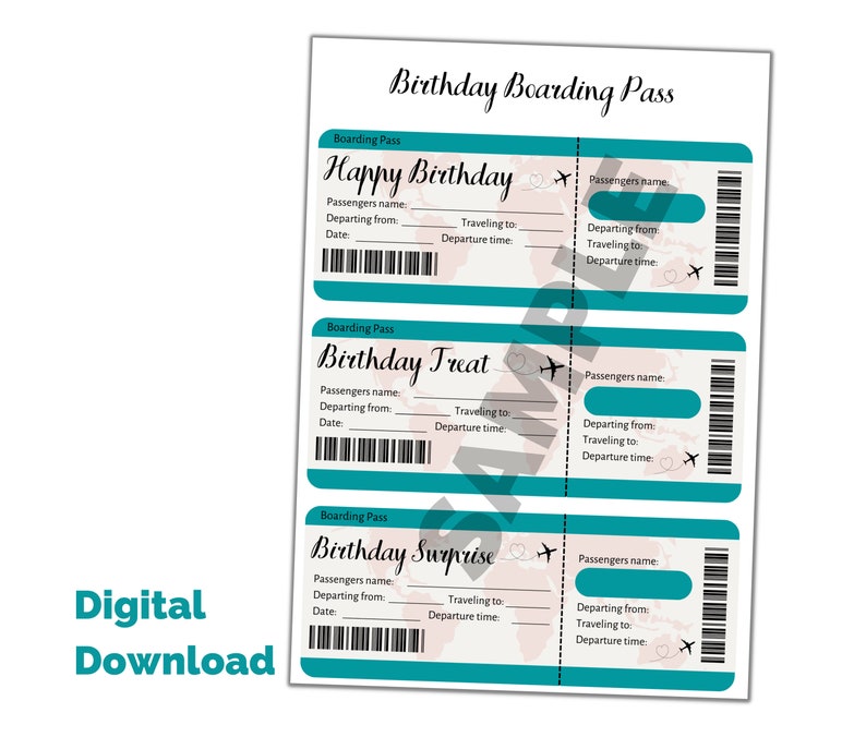 Birthday Boarding Pass. Print at Home Ticket Gift. Surprise Etsy