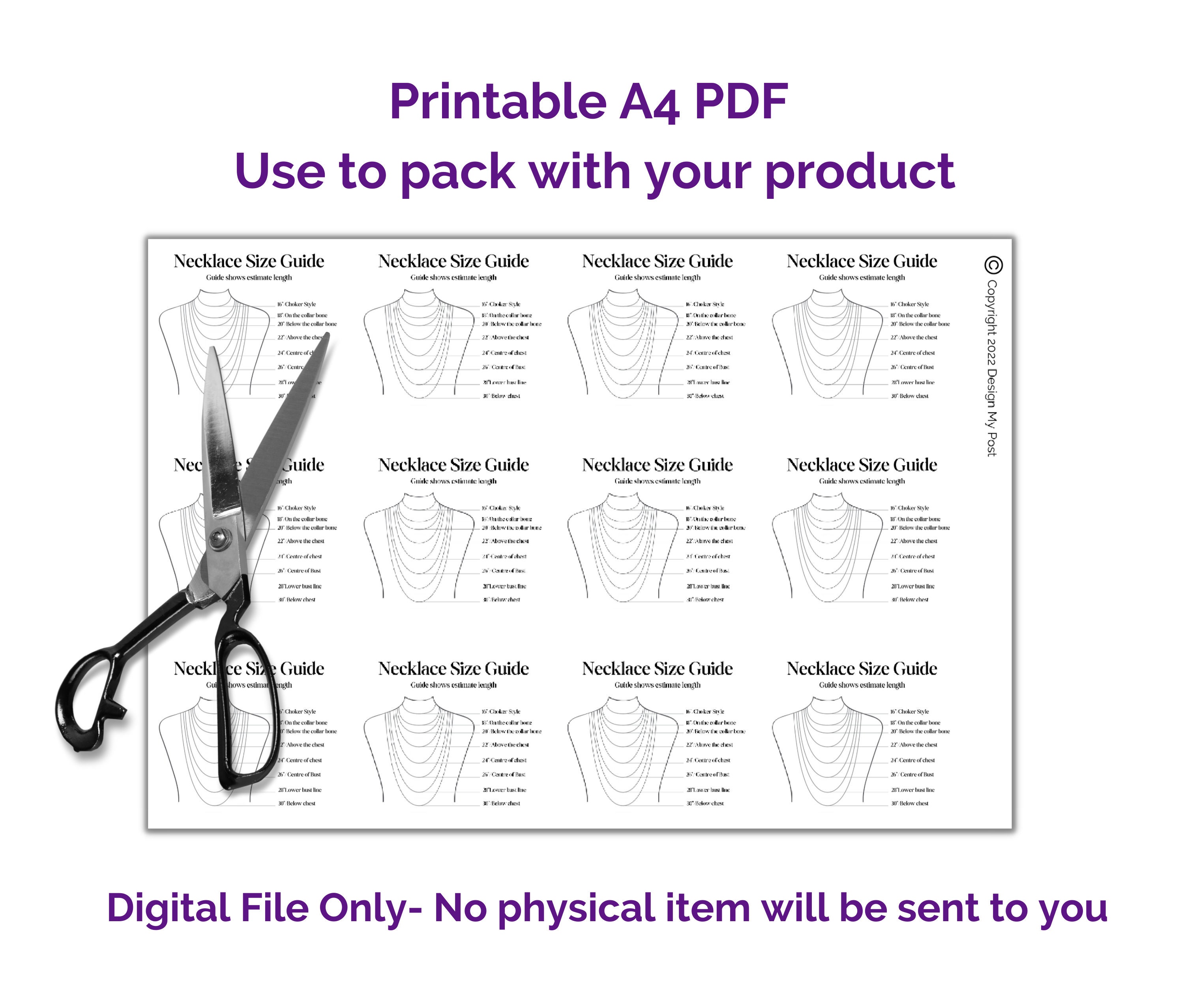 Necklace Size Guide Printable and Digital Template Easy to Use - Etsy