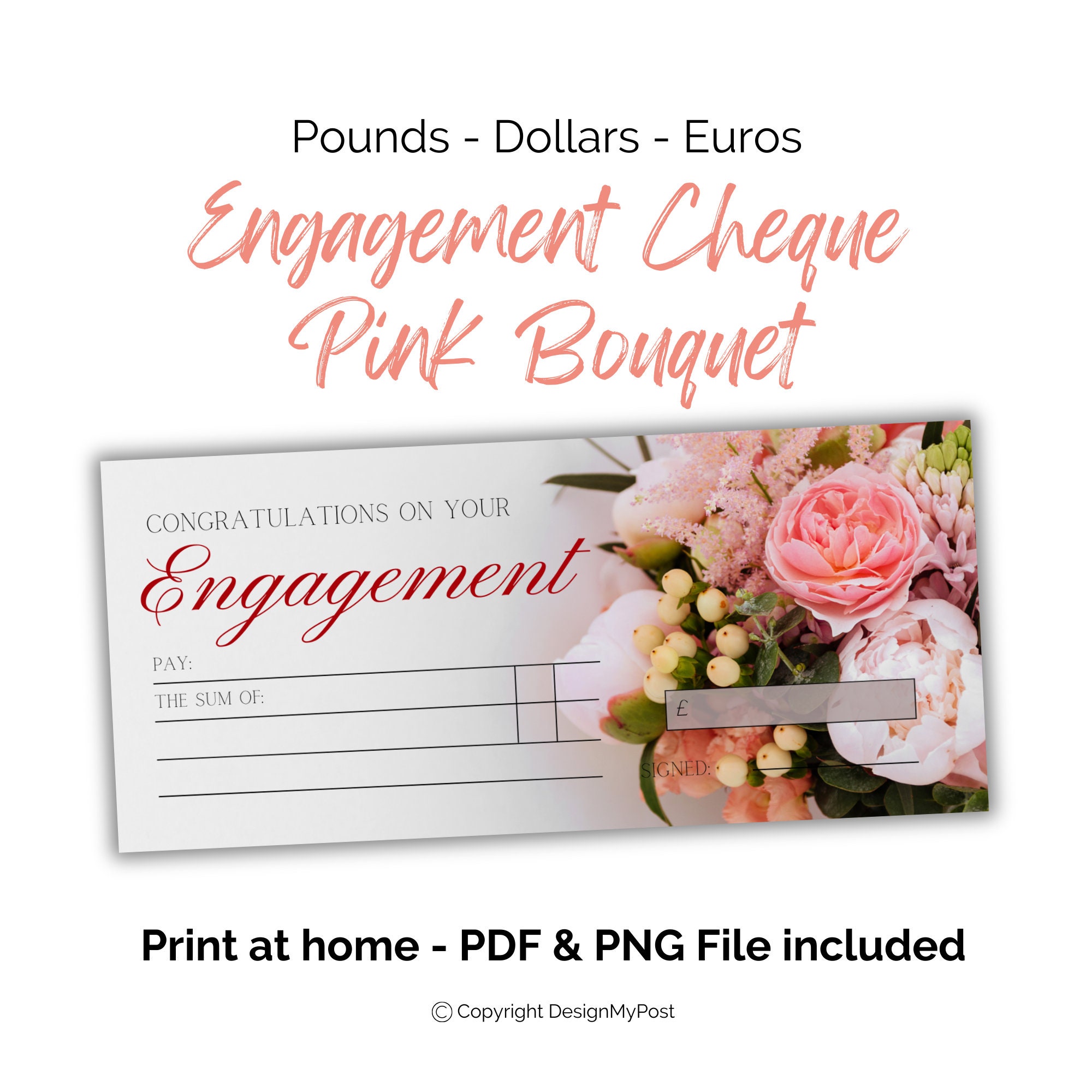Blank Cheque Engagement Gift. Printable Money Gifting Fake Cheque ...