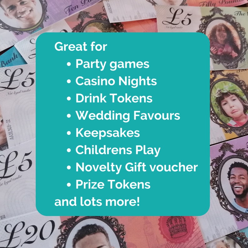 Personal Fun Banknotes One Pound Note, Face on Money, Printable Fun Bank Notes. Add Your Own ...