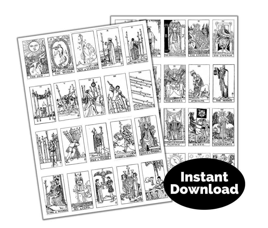 Printable Tarot Cards Black and White Classic Tarot Card Deck - Etsy UK