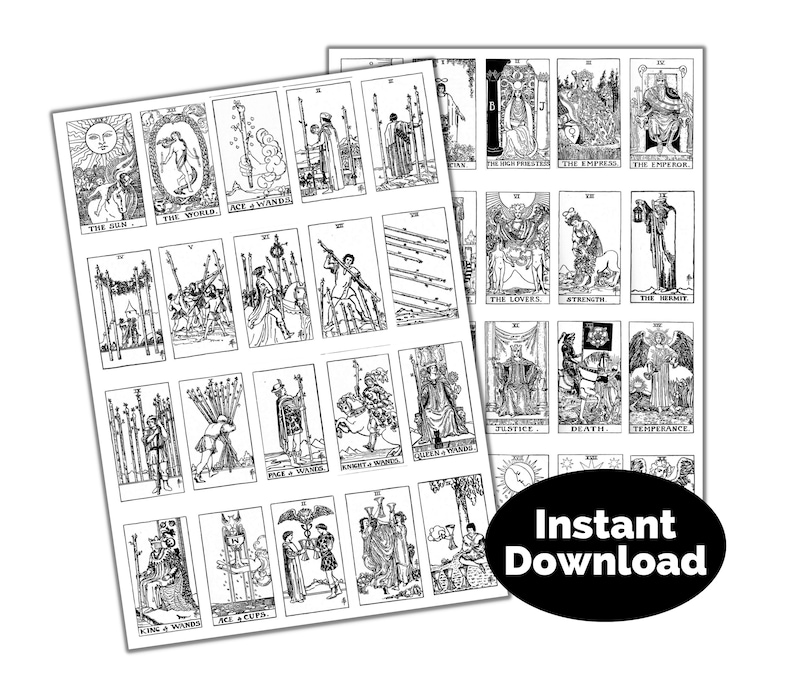 Printable Tarot Cards Black and White Classic Tarot Card Deck - Etsy UK