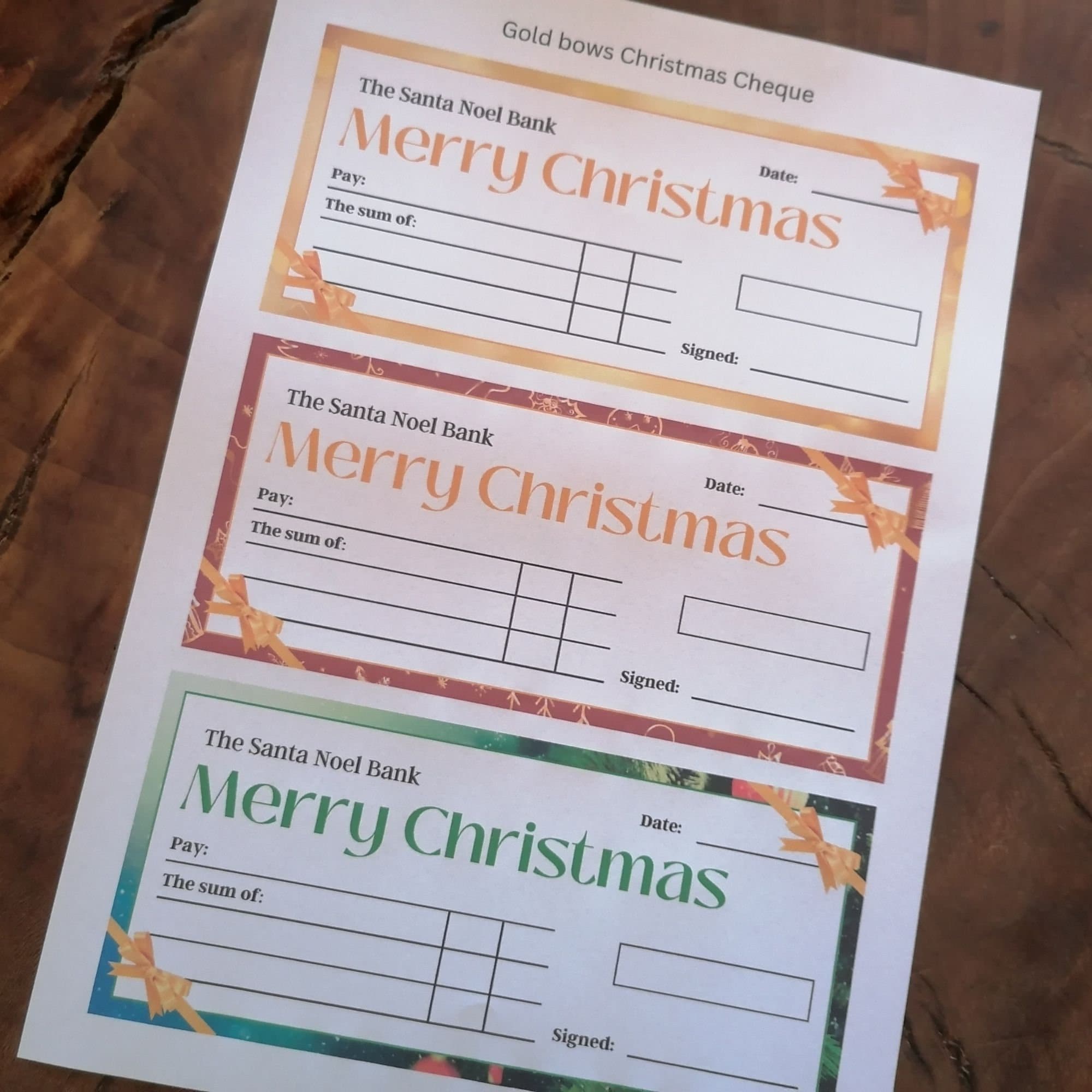 Christmas Blank Cheques, Printable Xmas Gifting Check/ Cheque. Fun ...