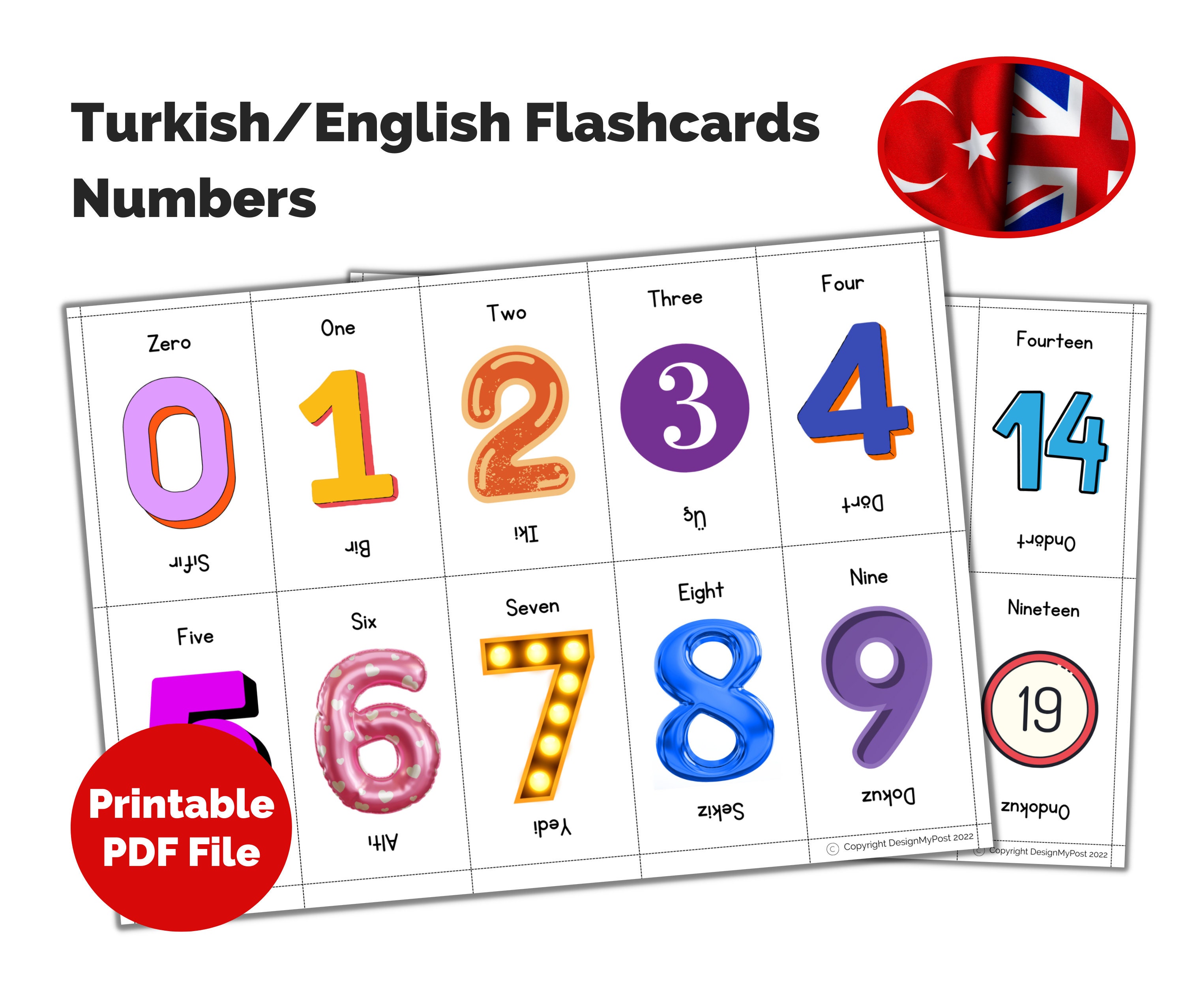 Learn Turkish Numbers. Printable Flashcards in English and Etsy Australia