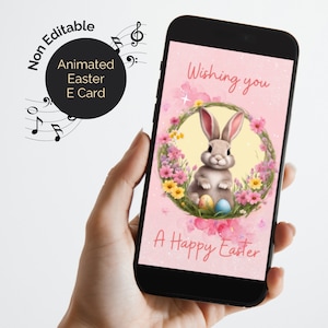 E-card di Pasqua rosa animata con musica. Biglietto di auguri digitale con coniglietto di Pasqua. Biglietto di auguri video MP4. Invia tramite e-mail testo WhatsApp, non modificabile.