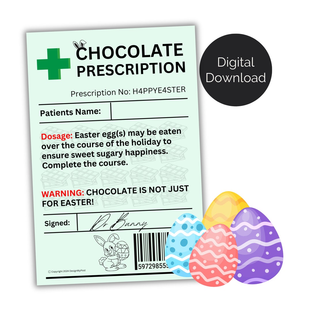 easter-chocolate-prescription-label-printable-novelty-gift-easter-gift-for-children-and-adults-png-pdf-file-print-at-home-etsy for Free Printable Candy Prescription Labels Easter Chocolate Prescription Label. Printable Novelty Gift. Easter Gift for Children and Adults. PNG & PDF File, Print at Home. - Etsy for Free Printable Candy Prescription Labels