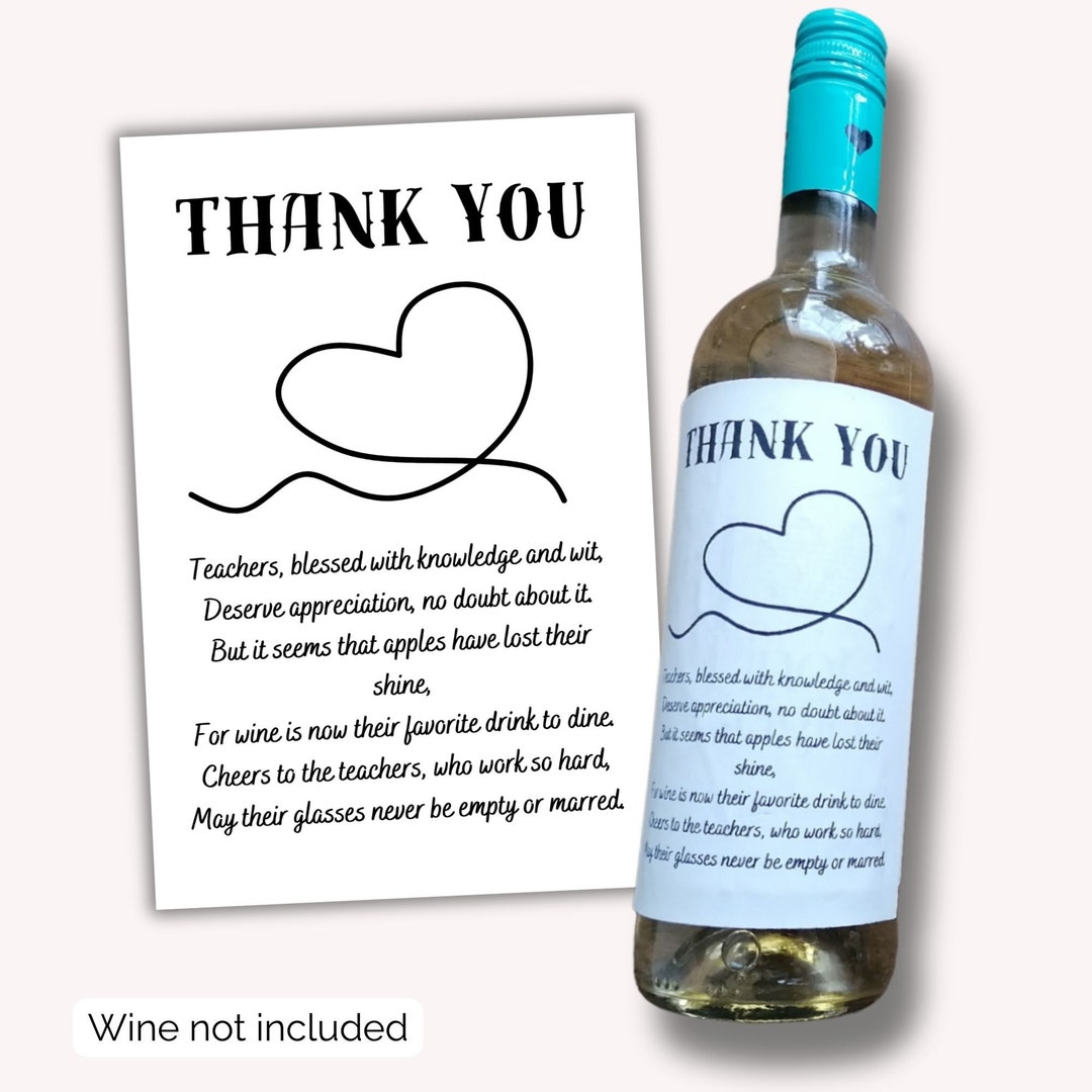 Teachers Thank You Printable Wine Bottle Label Perfect for End of ...