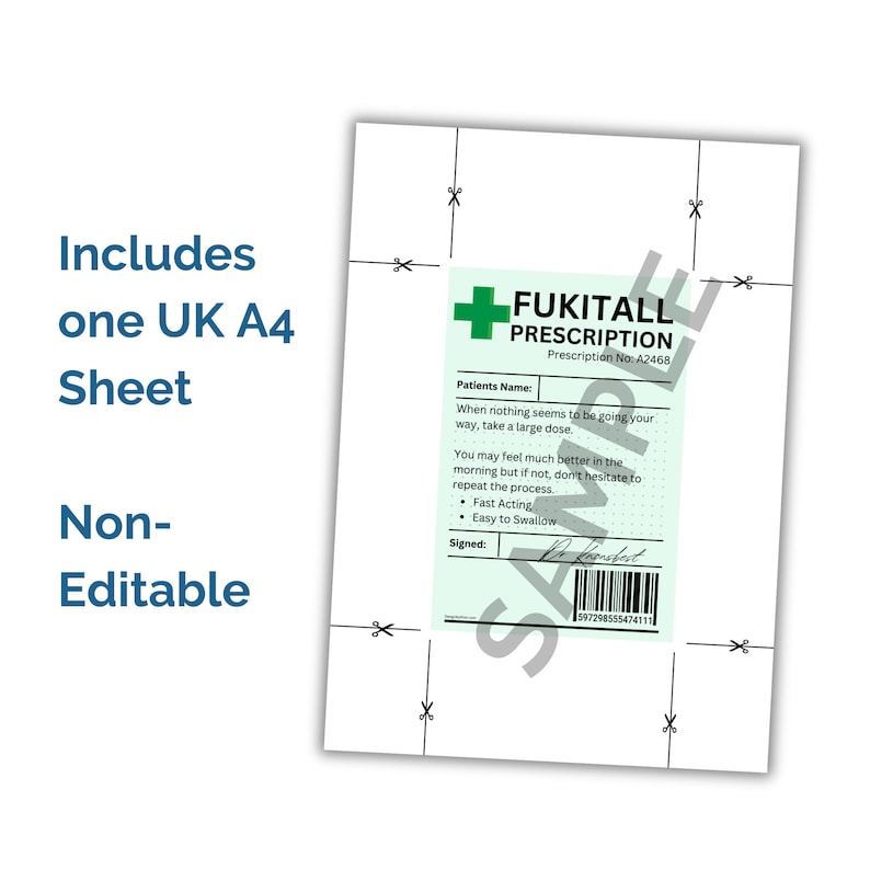 Fukitall Prescription Label. Printable Pharmacy Mock Up, Can Be Used on ...