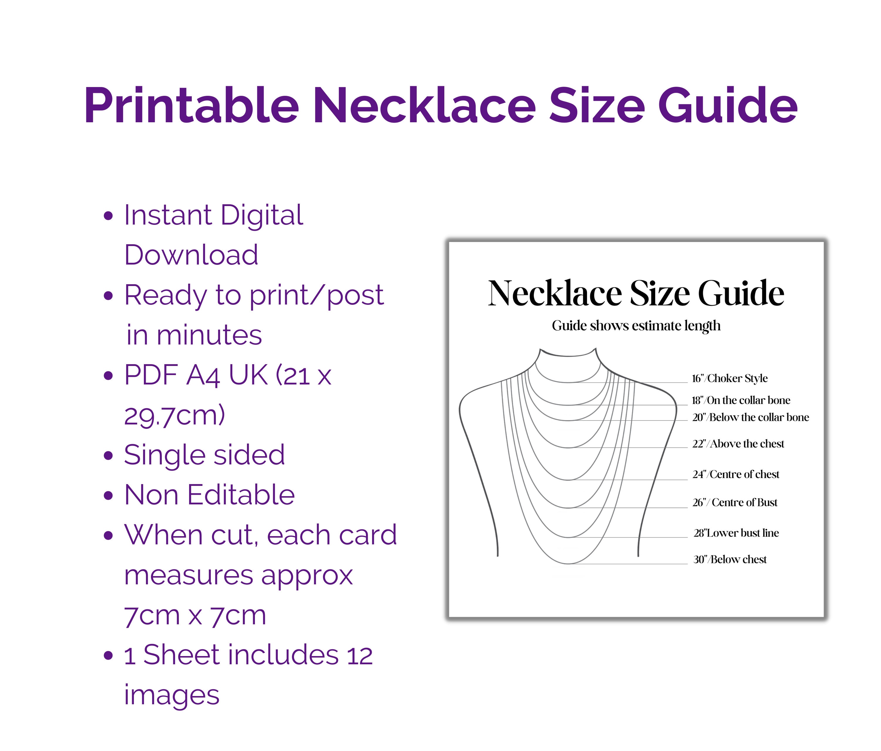 Necklace Size Guide Printable and Digital Template Easy to Use - Etsy