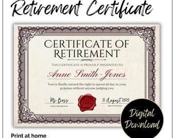Personalisierte Ruhestandsurkunde, Printable Digital Download.